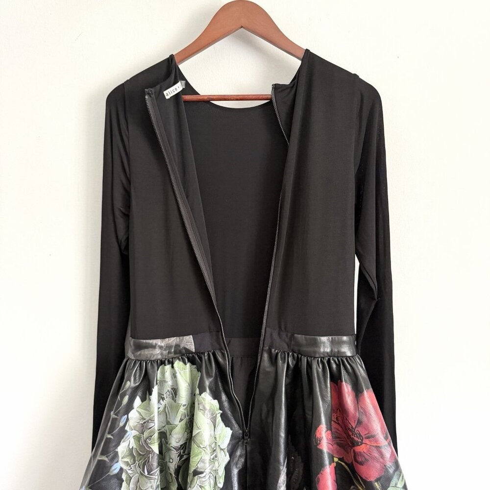 Alice + Olivia Black Chara Floral Bubble Mini Dress Long Sleeve Women’s Size 6 - Picture 8 of 8